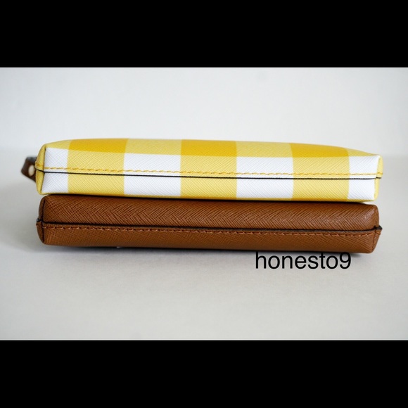 Michael Kors Wristlet Yellow Brown White Gingham - Picture 4 of 8